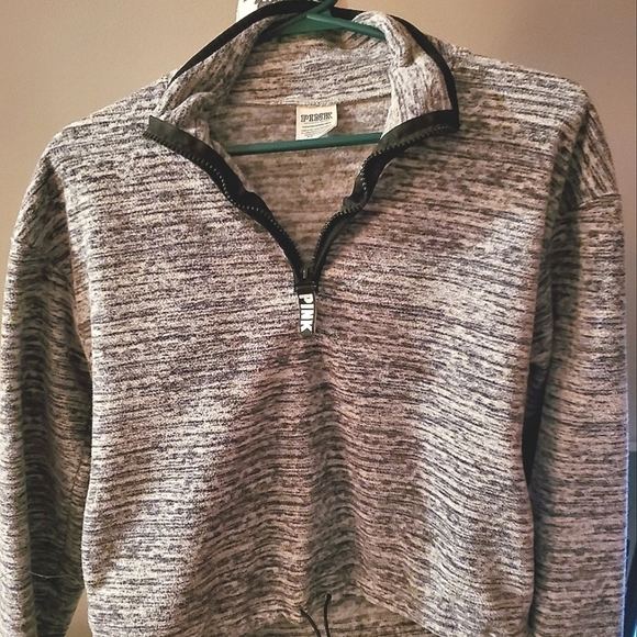 PINK VICTORIA'S SECRET CROP HALF ZIP PULLOVER SWEATSHIRT GRAY WOMENS XSMALL - Picture 1 of 8